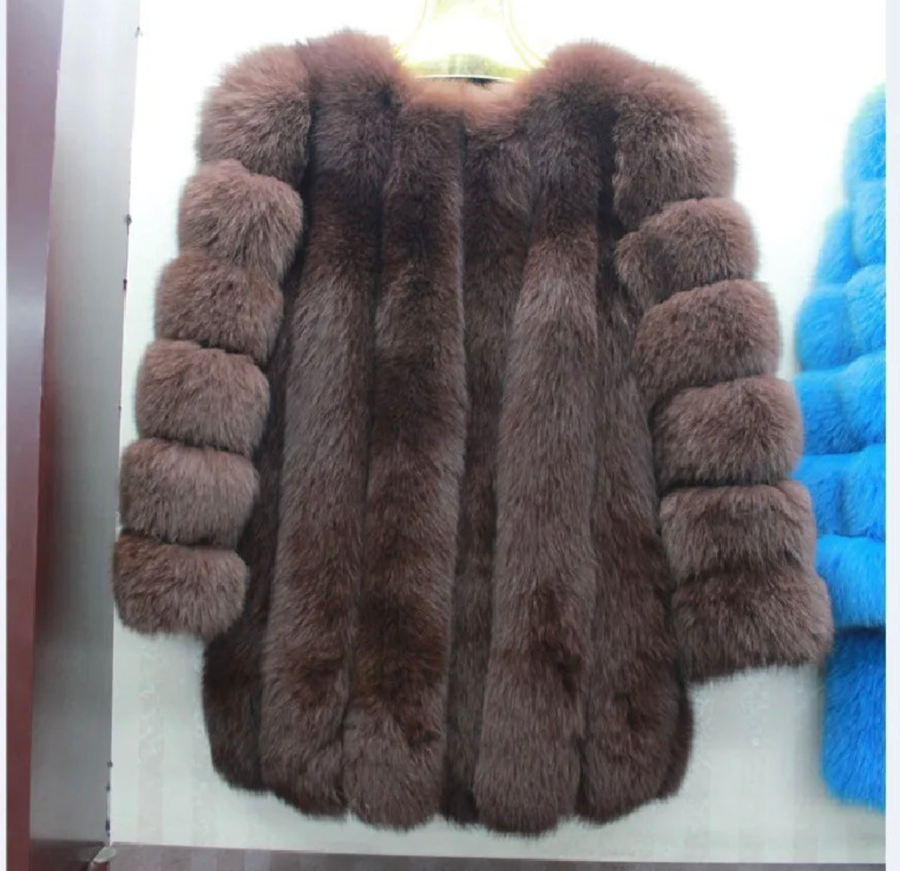 Full faux fur coat waist length