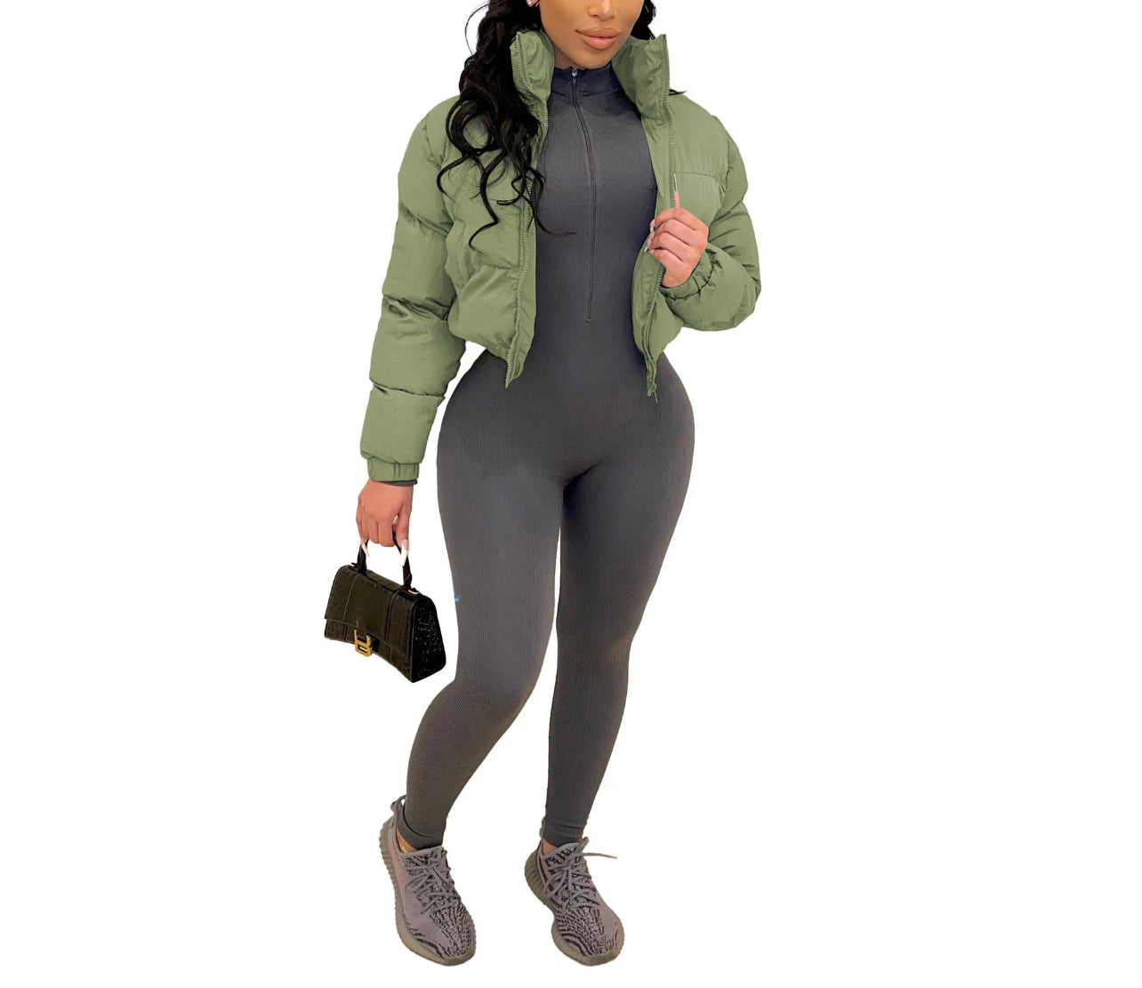 Short matte puff padded street jacket