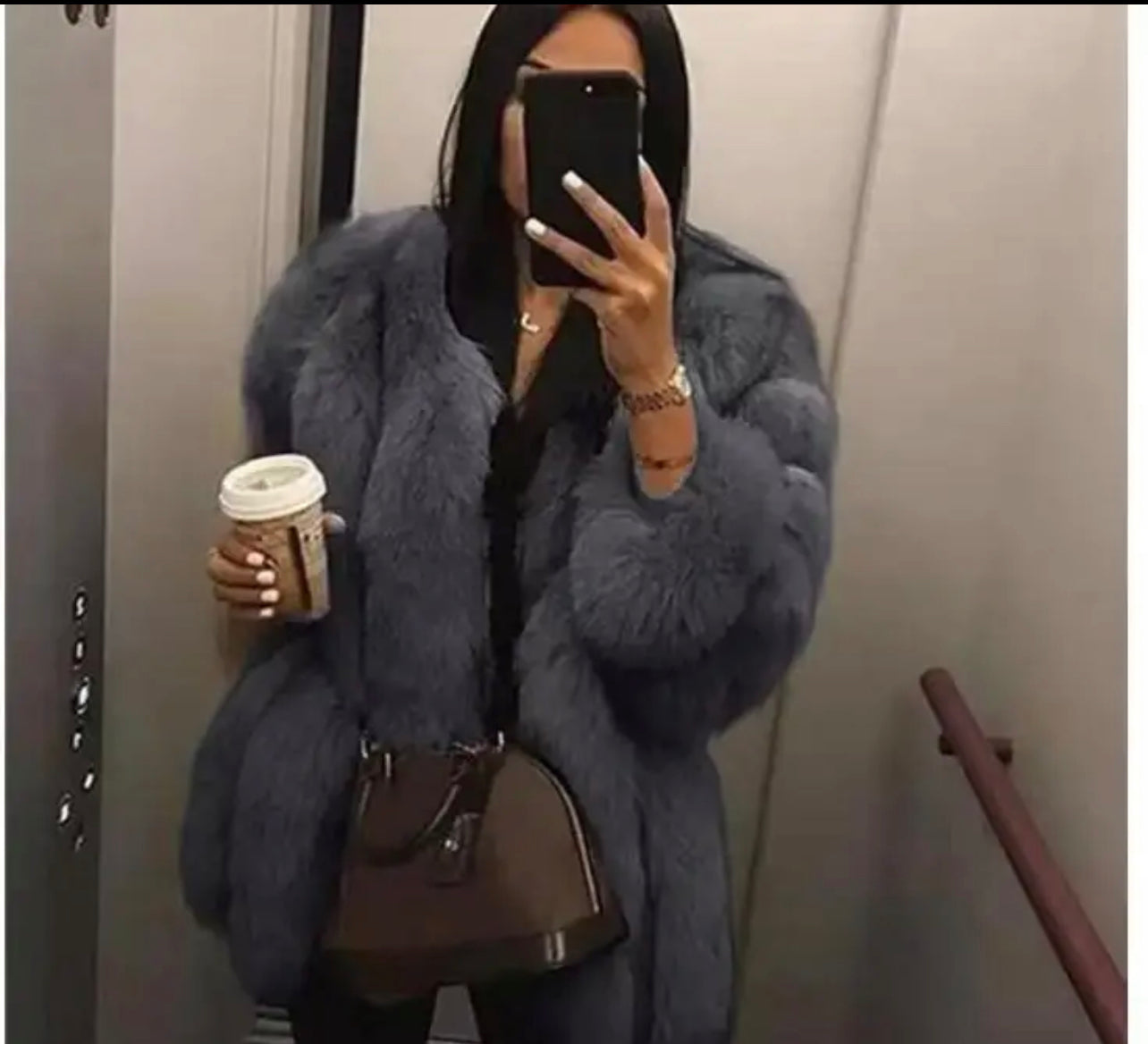 Full faux fur coat waist length