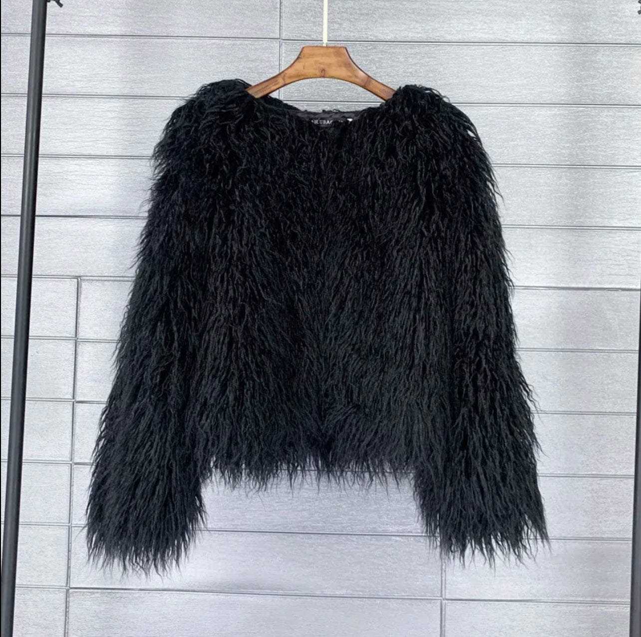 Sheep wool faux fur coat short