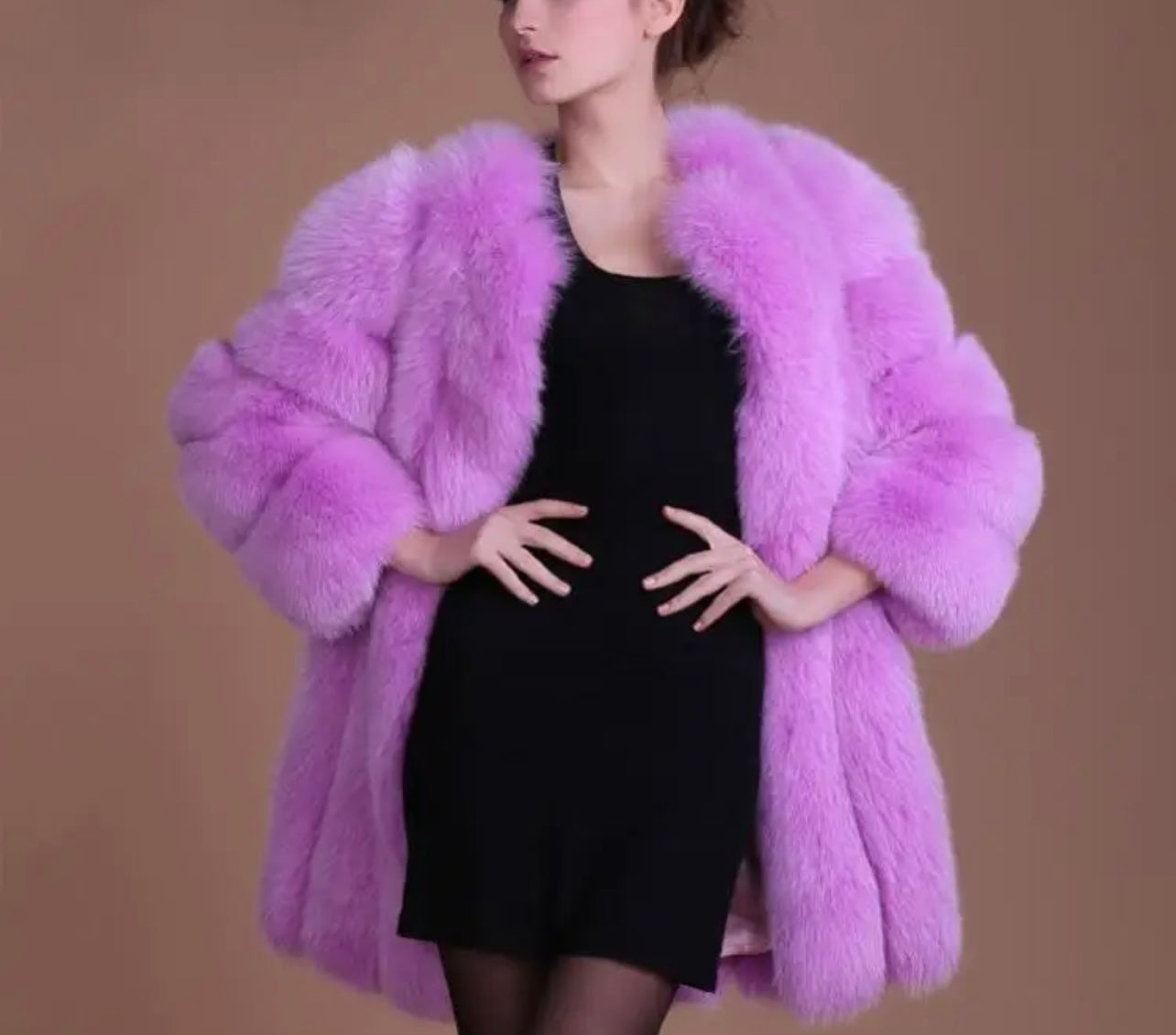 Full faux fur coat waist length