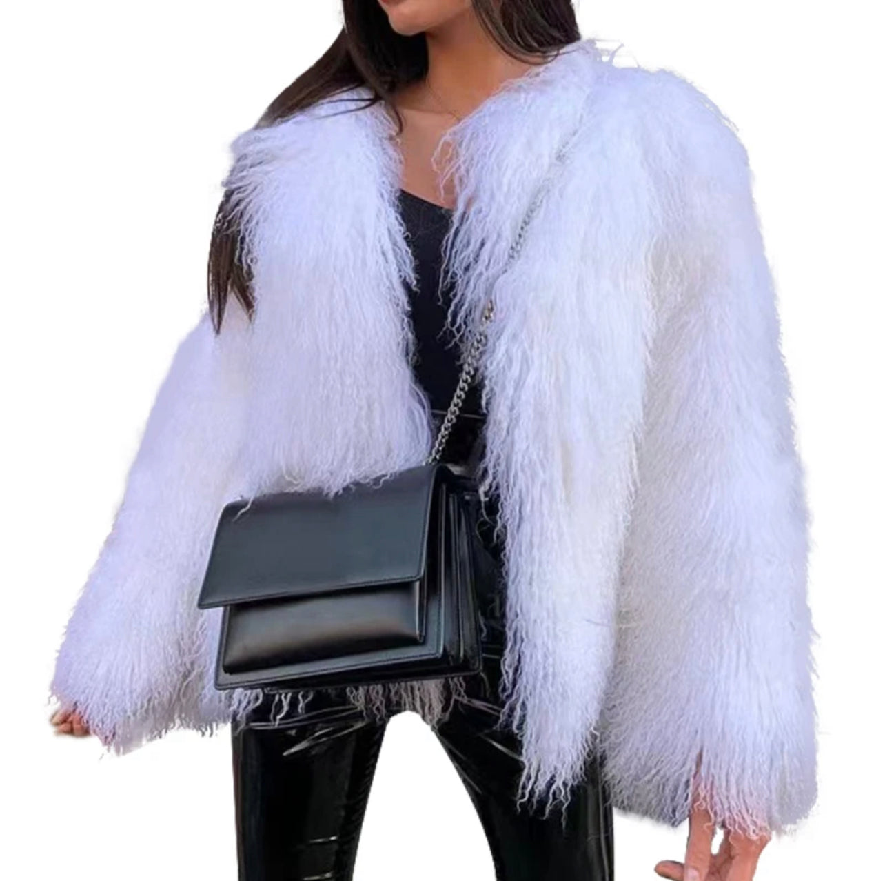 Sheep wool faux fur coat short