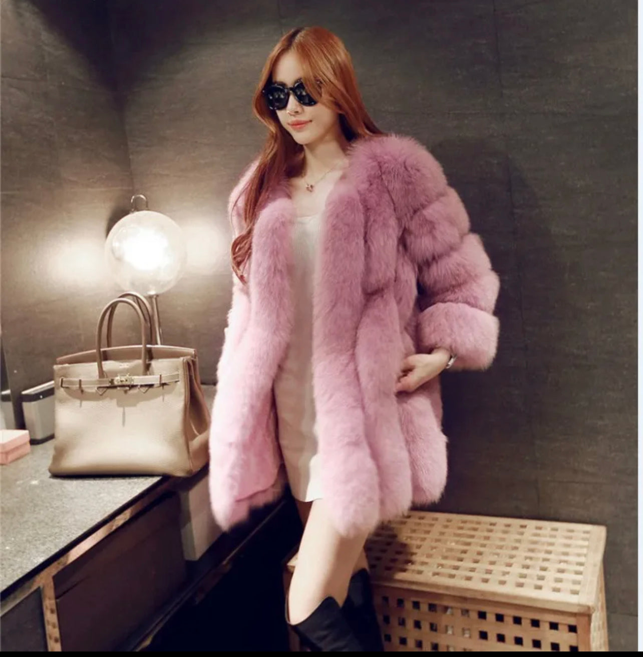 Full faux fur coat waist length