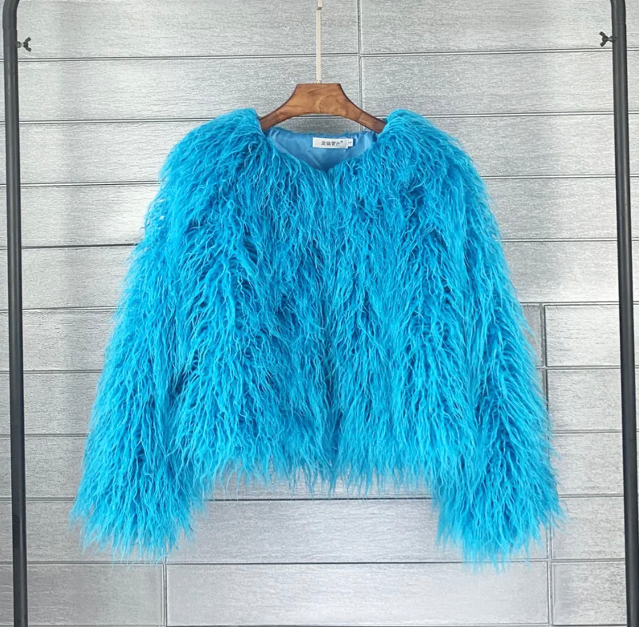 Sheep wool faux fur coat short