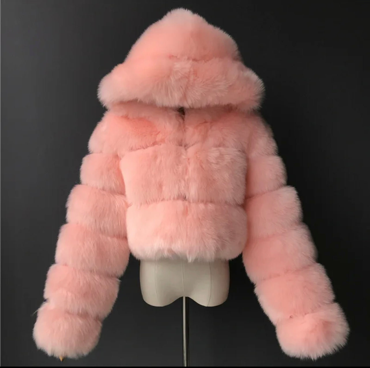 Short faux fur hoodie