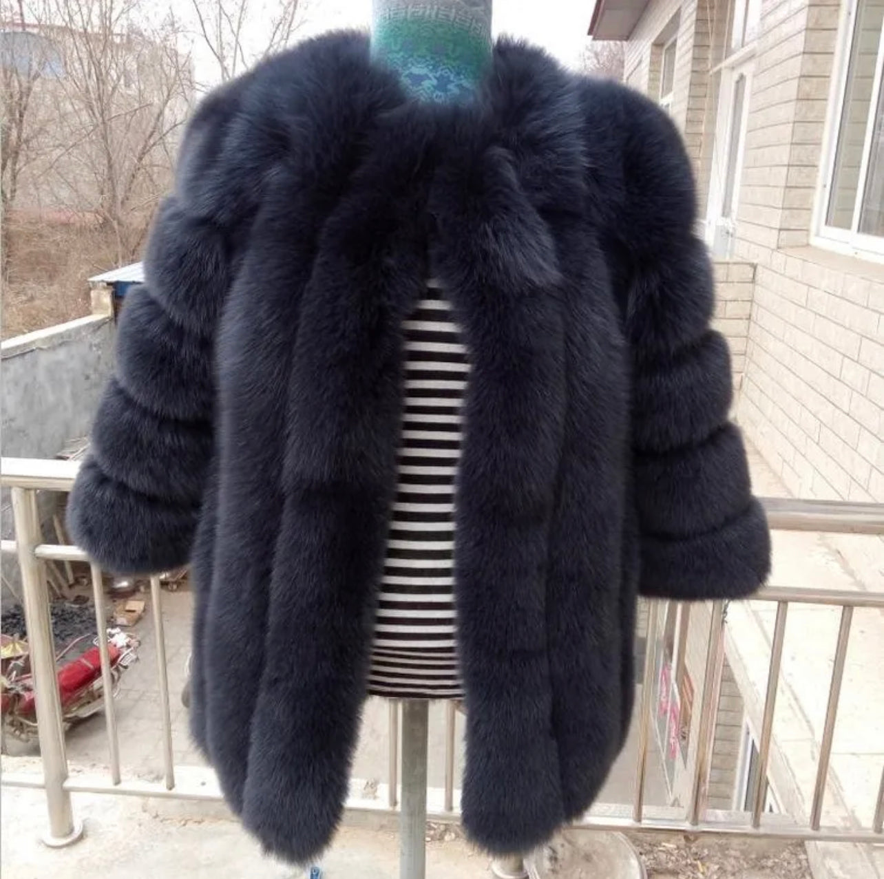 Full faux fur coat waist length