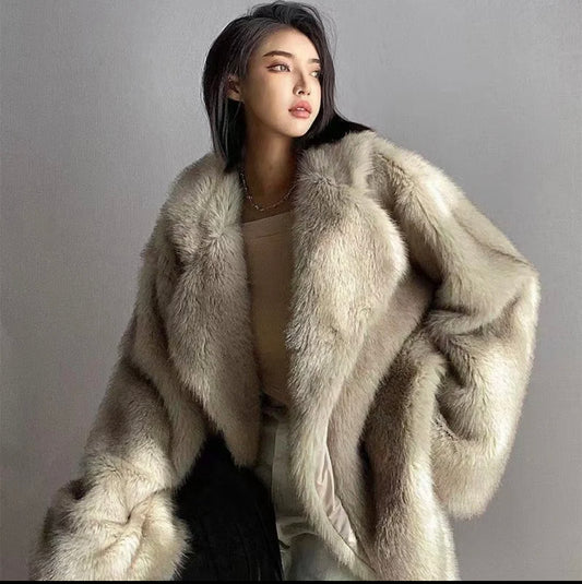 Fox color Real racoon fur coat