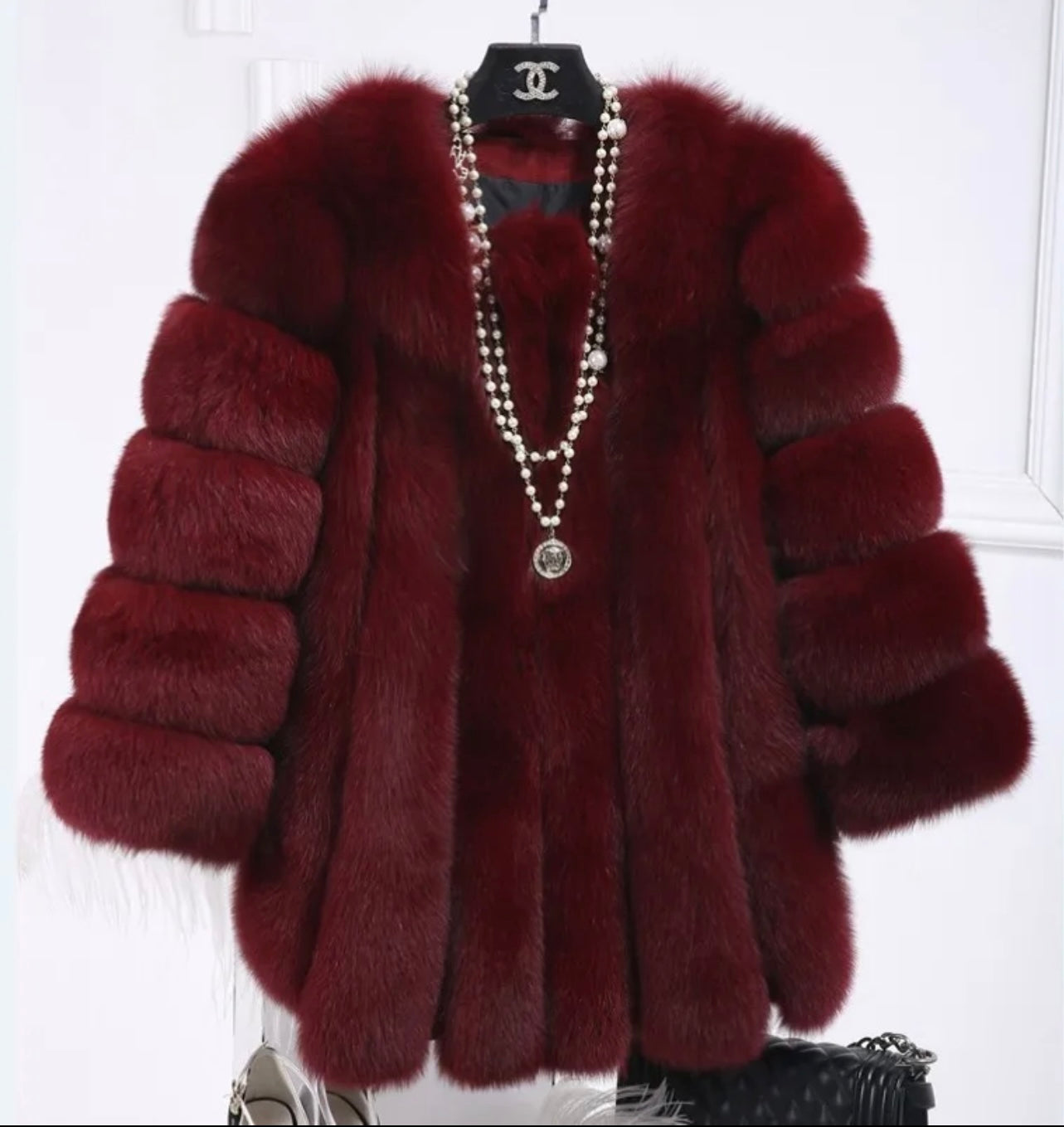 Full faux fur coat waist length