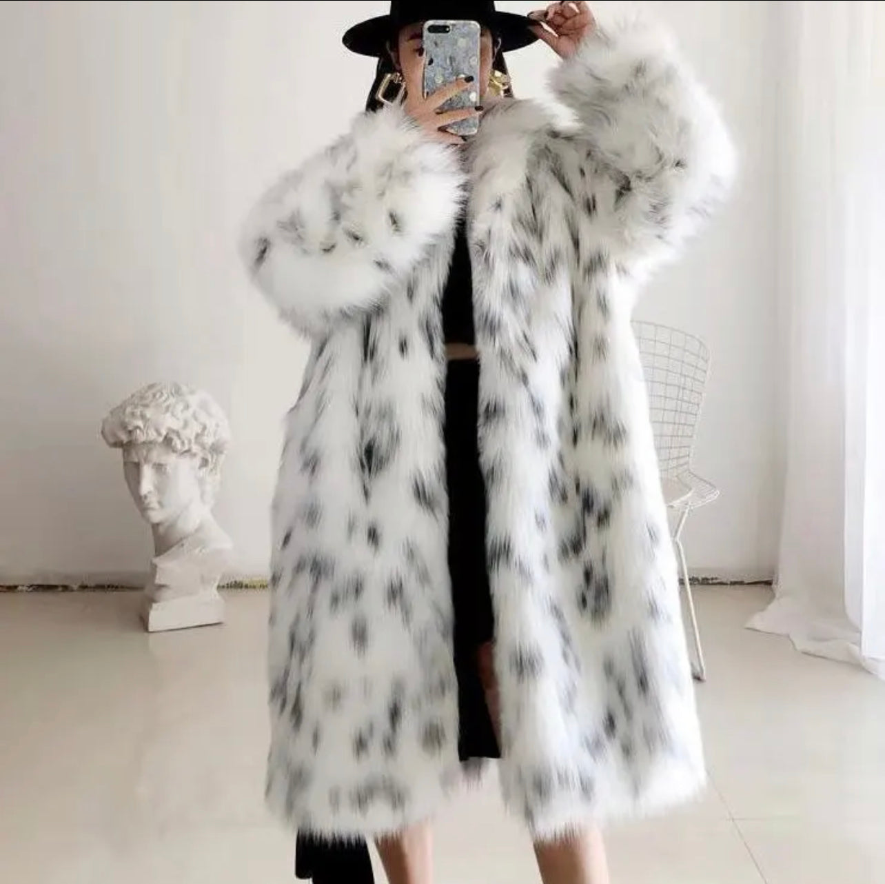 Long White leopard print coat