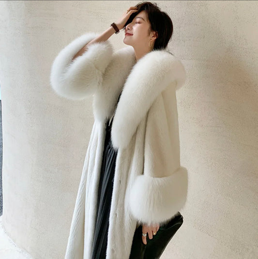 Long White faux fur wrist & neck coat