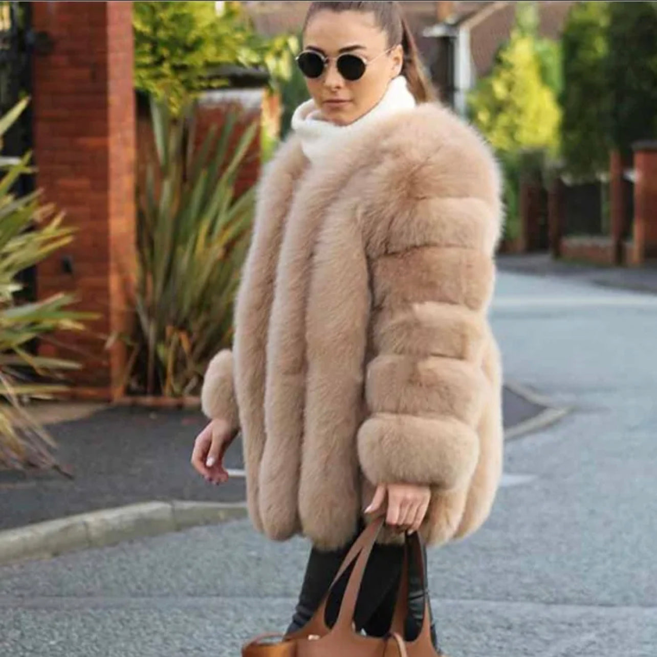 Full faux fur coat waist length