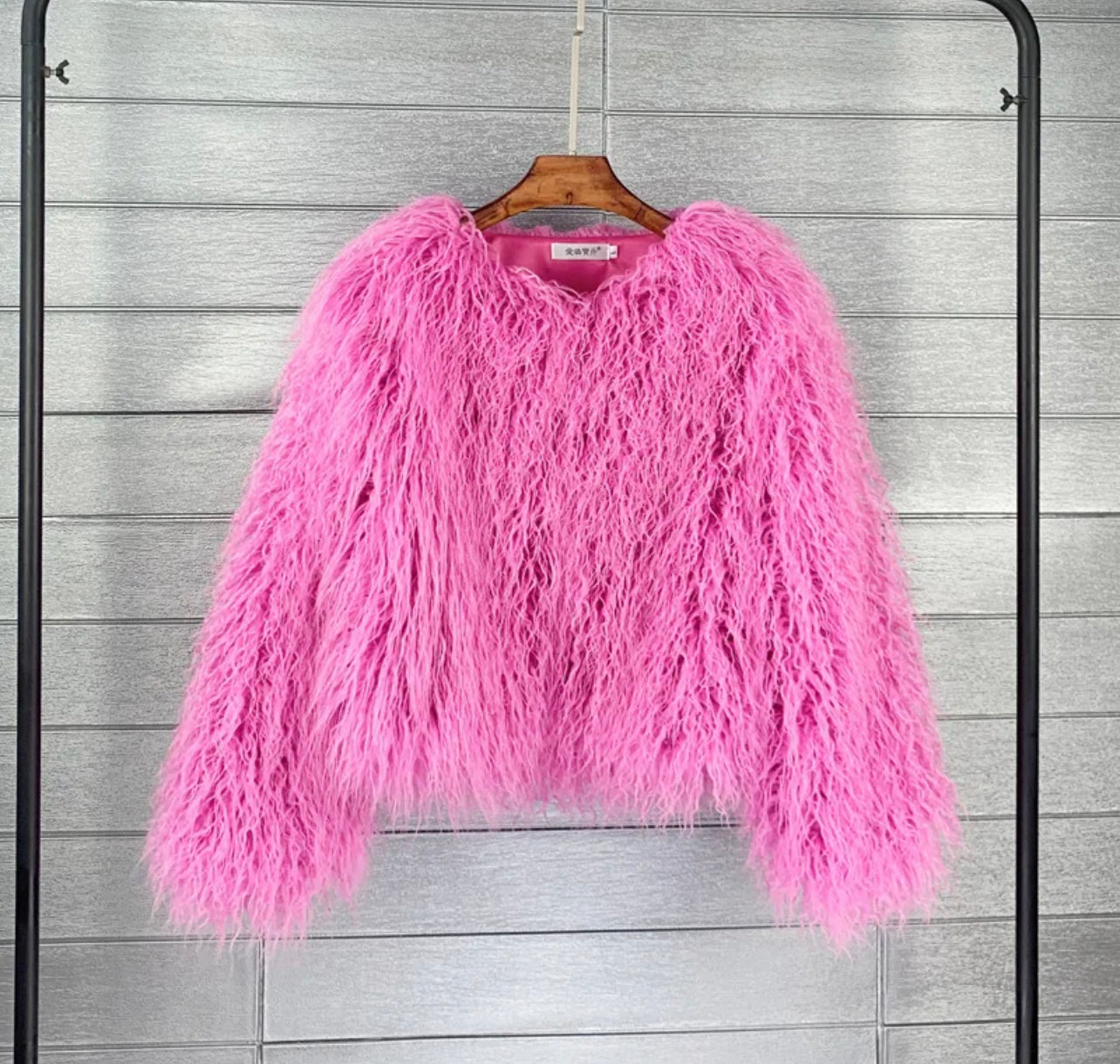 Sheep wool faux fur coat short