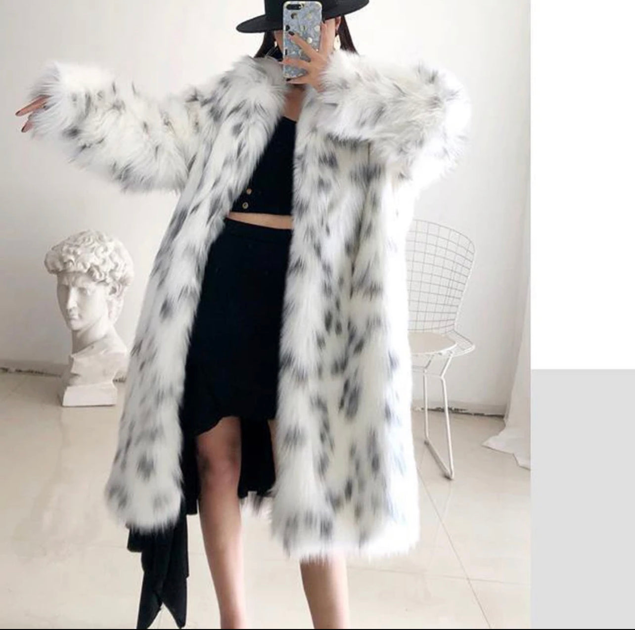 Long White leopard print coat