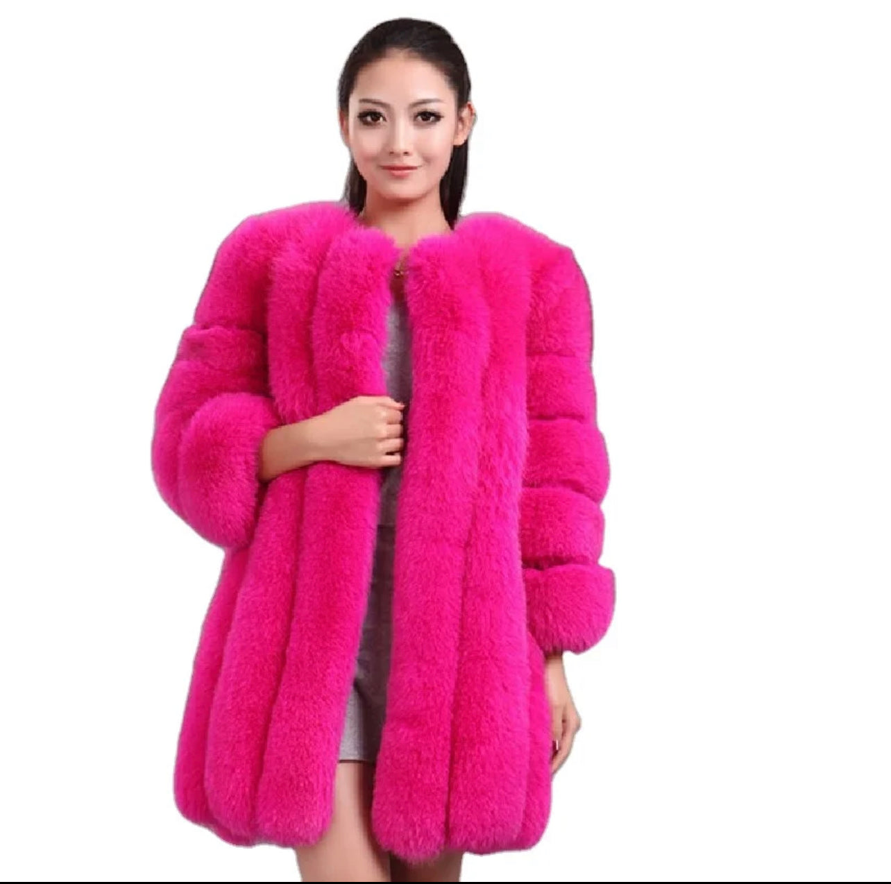 Full faux fur coat waist length