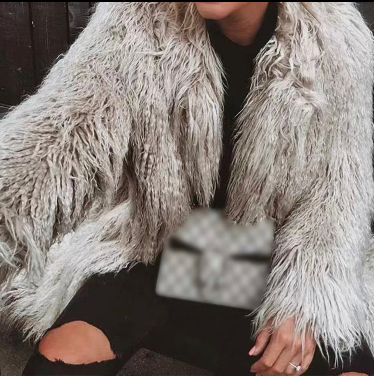 Sheep wool faux fur coat short