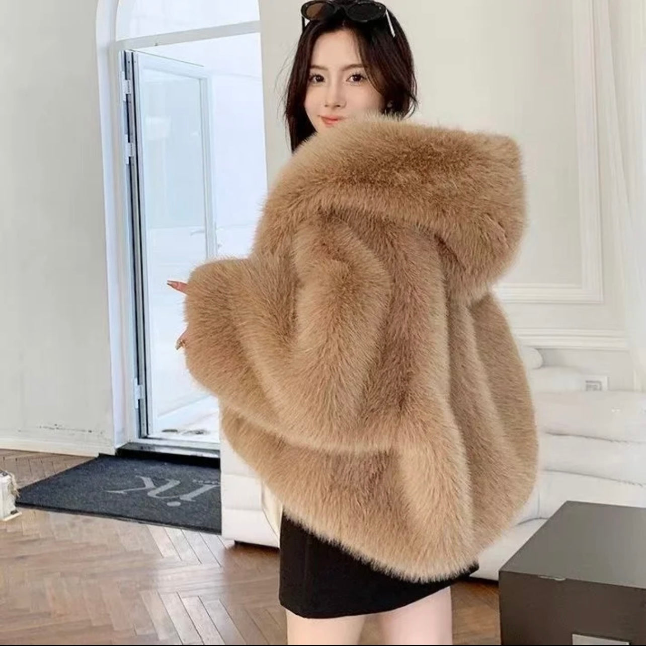 Long fur hoodie